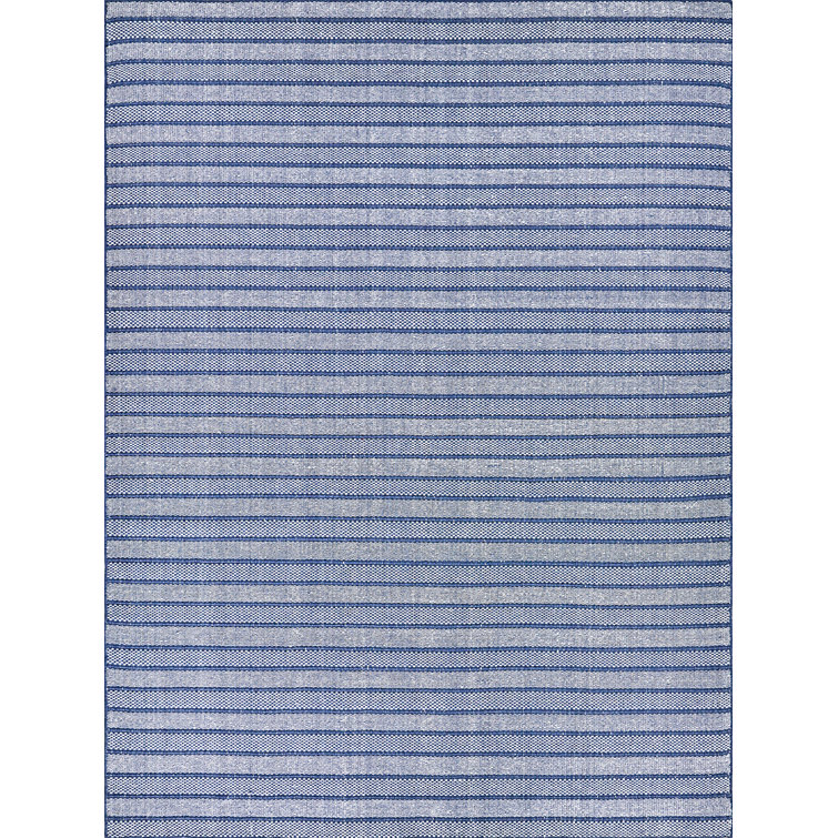 Nova 5' x 8' Blue Synthetic Flat Woven Striped Rug