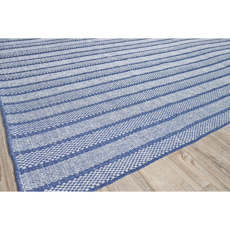 Nova 5' x 8' Blue Synthetic Flat Woven Striped Rug