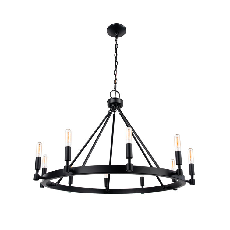 Astra Black Steel 10-Light Wagon Wheel Chandelier