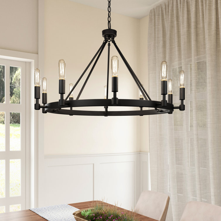 Astra Black Steel 10-Light Wagon Wheel Chandelier