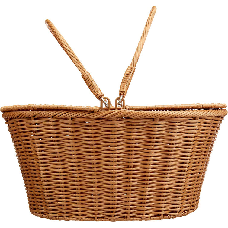 Handwoven Poly-Wicker Oval Picnic Basket with Dual Flip Top