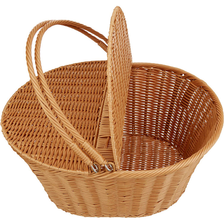 Handwoven Poly-Wicker Oval Picnic Basket with Dual Flip Top