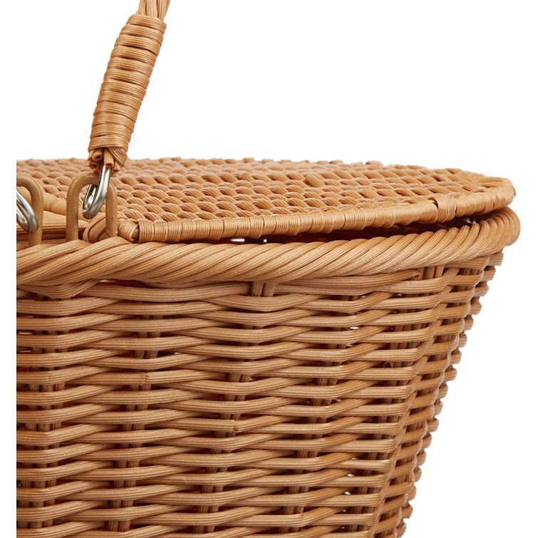 Handwoven Poly-Wicker Oval Picnic Basket with Dual Flip Top