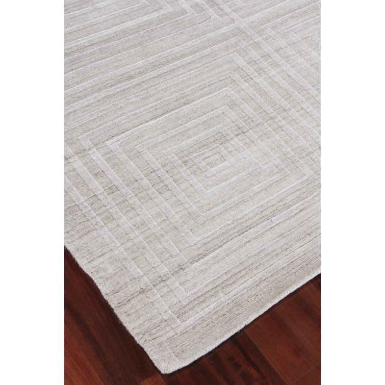 Handmade Light Beige Wool and Viscose Geometric 8' x 10' Area Rug