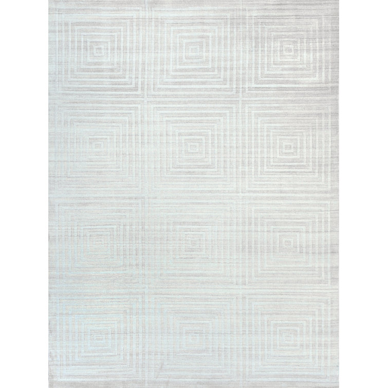 Handmade Light Beige Wool and Viscose Geometric 8' x 10' Area Rug