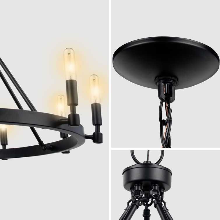 Astra Black Steel 10-Light Wagon Wheel Chandelier