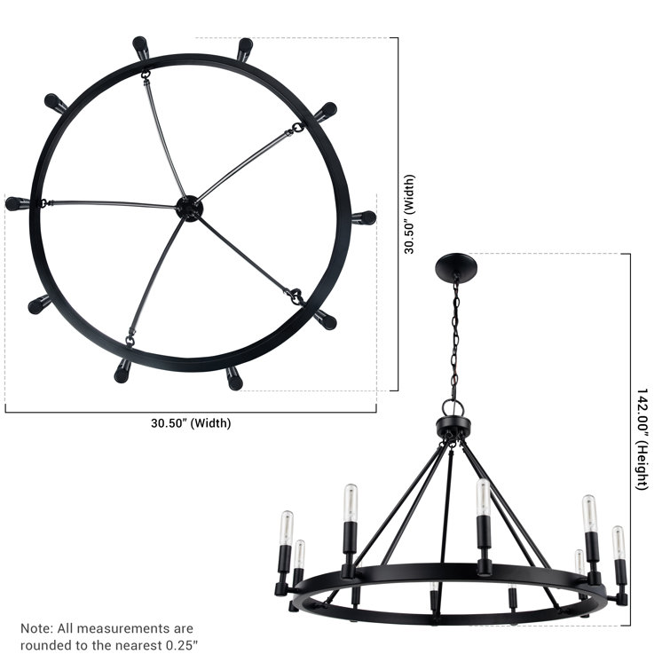 Astra Black Steel 10-Light Wagon Wheel Chandelier