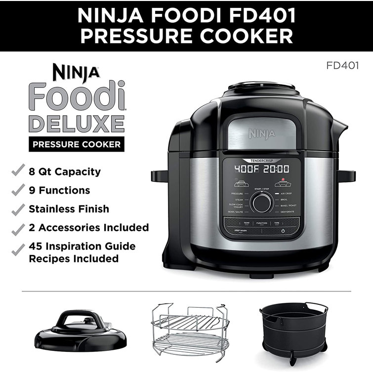 Ninja Foodi 8 Qt. Deluxe XL Black and Stainless Steel Pressure Cooker