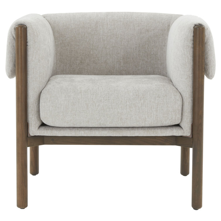 Daphanie Gray Linen Upholstered Armchair with Ash Wood Base