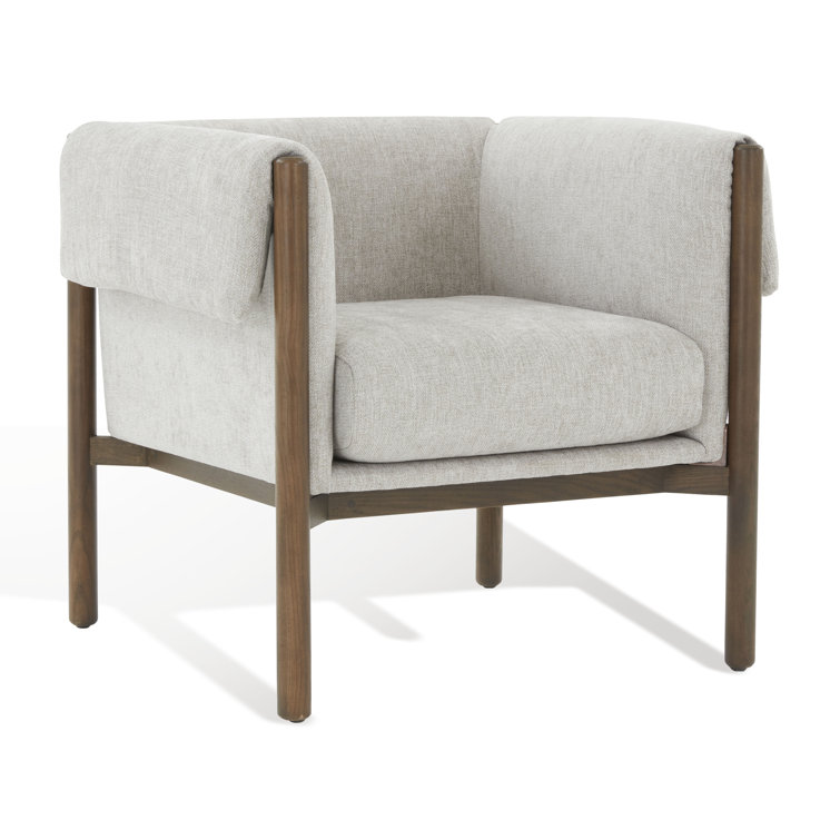 Daphanie Gray Linen Upholstered Armchair with Ash Wood Base