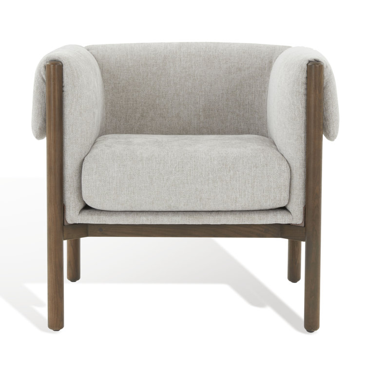 Daphanie Gray Linen Upholstered Armchair with Ash Wood Base