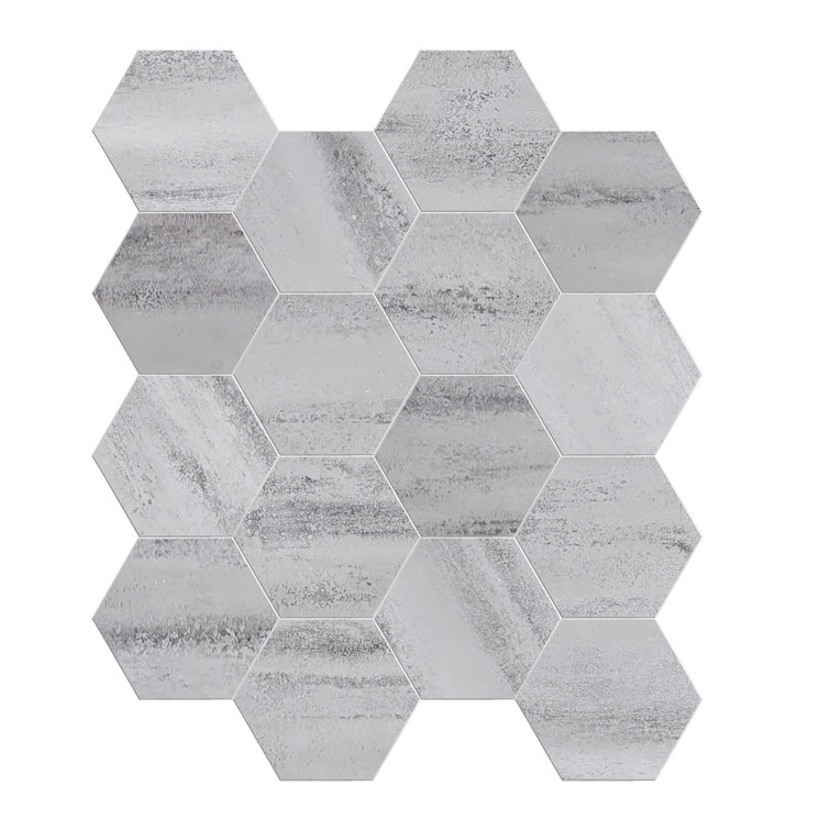 Alpine Gray Hexagon Stone Composite Peel & Stick Wall Tile