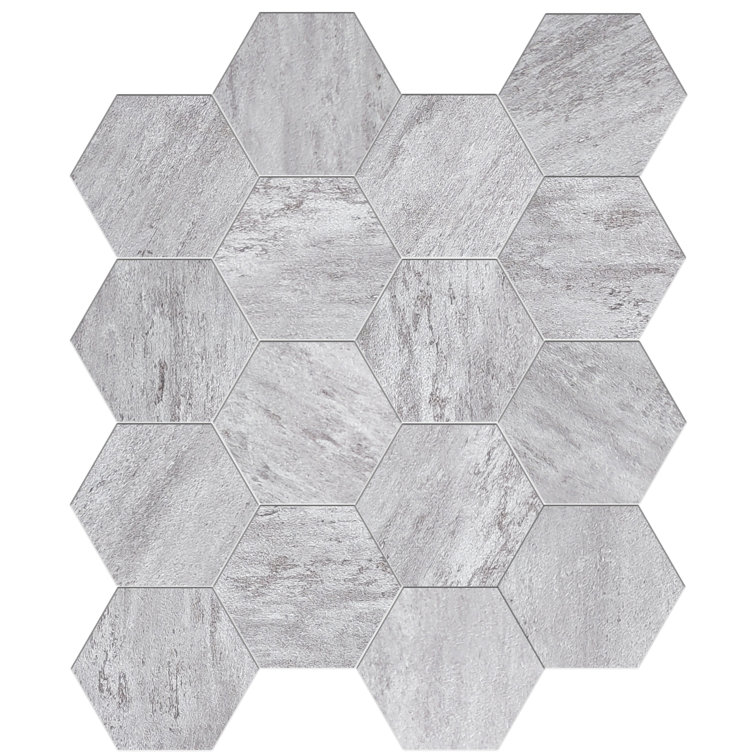 Bex 6" x 6.9" Mineral Gray Hexagon Peel & Stick Wall Tile