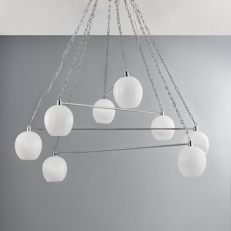 Asbury Park Elegance 8-Light Polished Nickel & White Glass Chandelier
