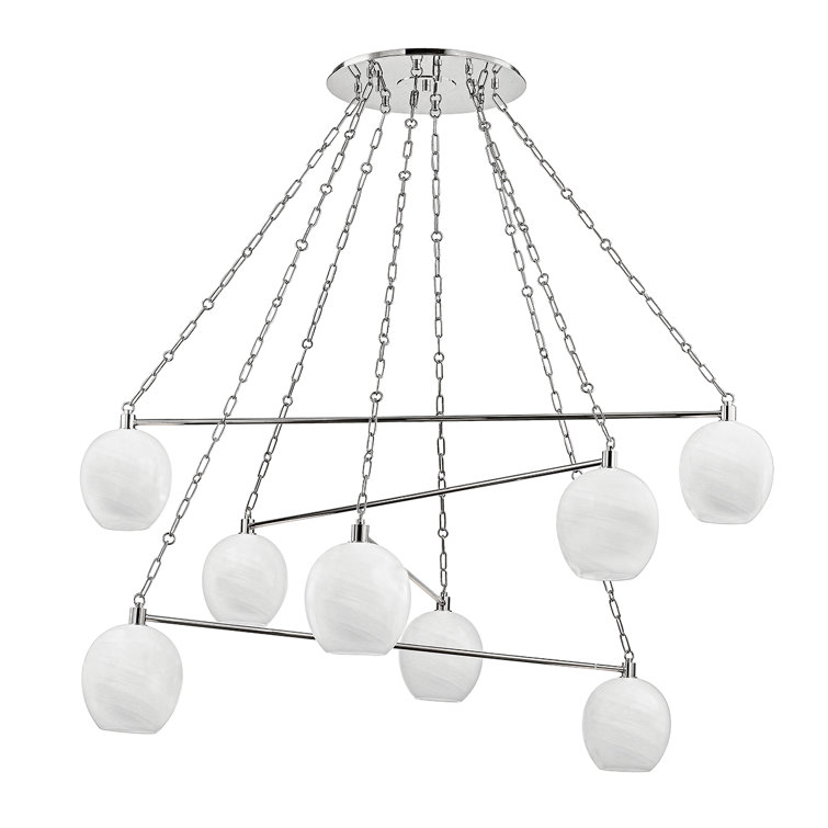 Asbury Park Elegance 8-Light Polished Nickel & White Glass Chandelier
