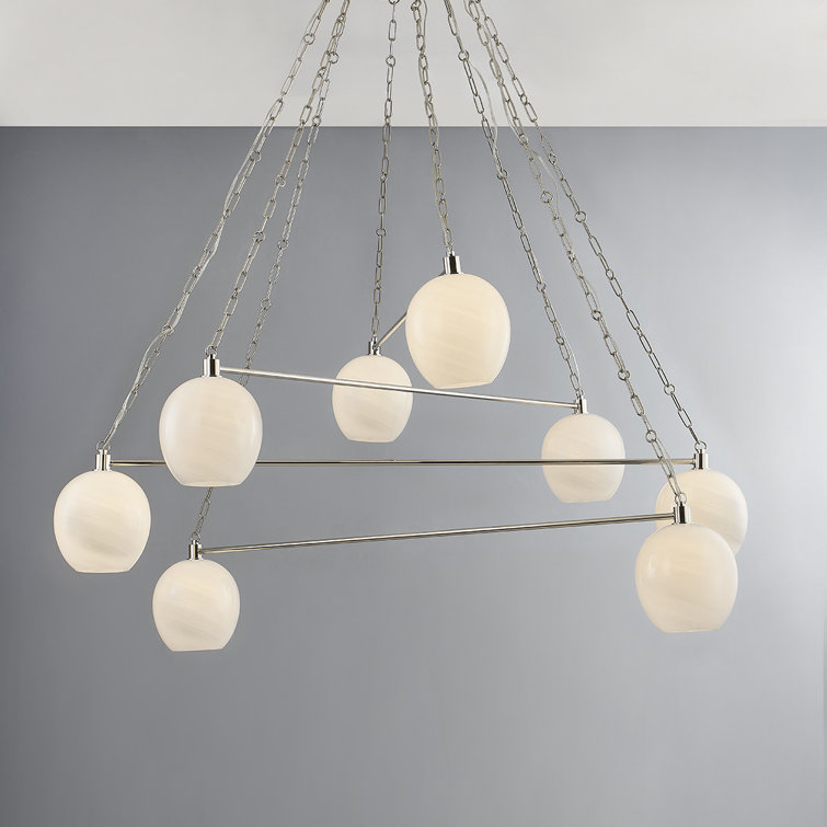 Asbury Park Elegance 8-Light Polished Nickel & White Glass Chandelier