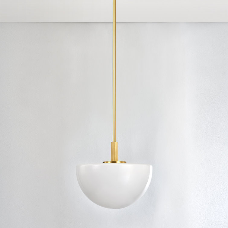 Elegant Polished Nickel Bowl Pendant with White Glass Shade
