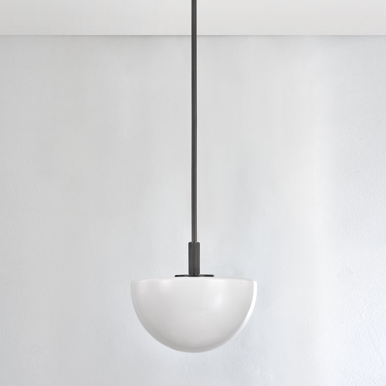 Elegant Polished Nickel Bowl Pendant with White Glass Shade