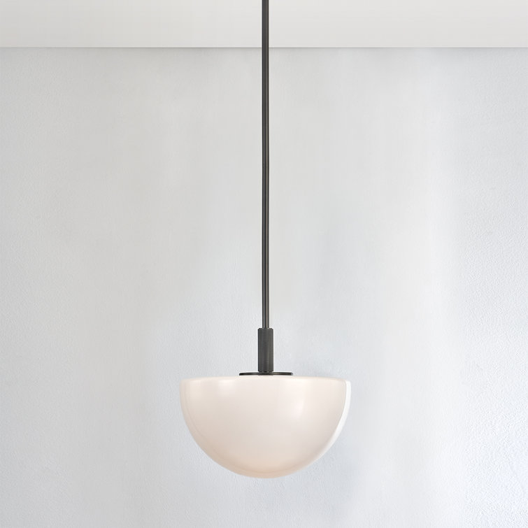 Elegant Polished Nickel Bowl Pendant with White Glass Shade