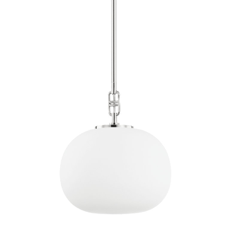 Elliptical Opal Glass Globe Pendant with Polished Nickel Finish