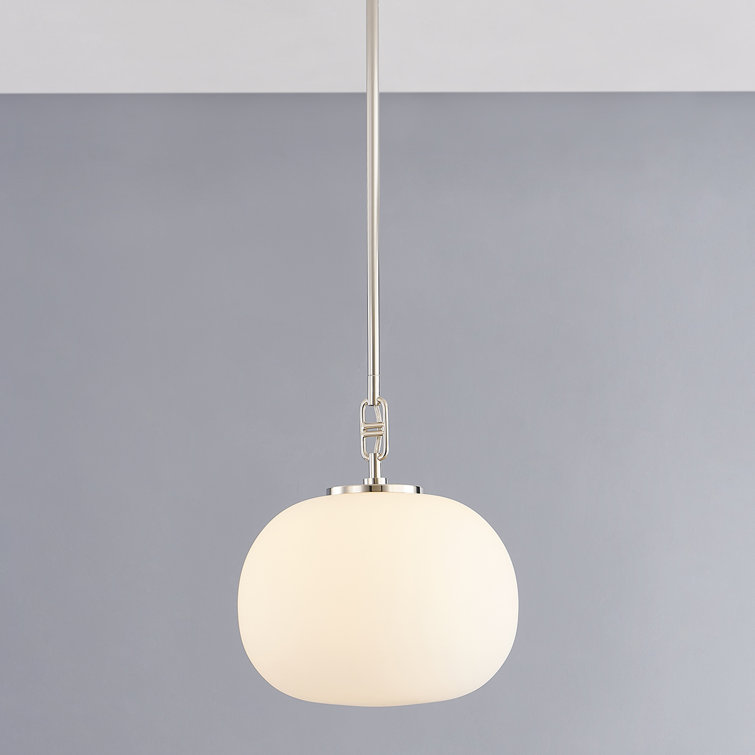Elliptical Opal Glass Globe Pendant with Polished Nickel Finish