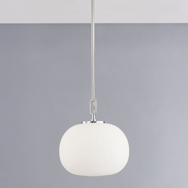 Elliptical Opal Glass Globe Pendant with Polished Nickel Finish