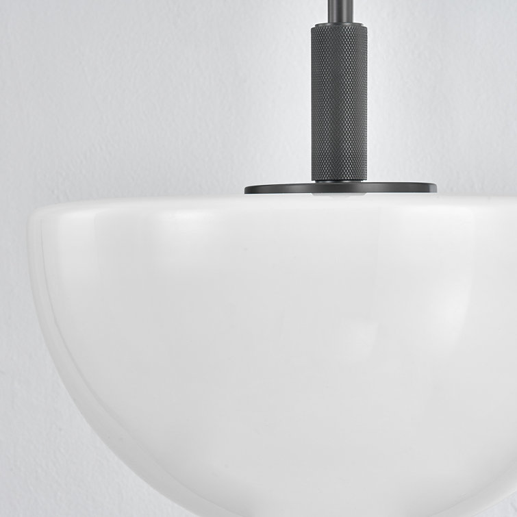 Elegant Polished Nickel Bowl Pendant with White Glass Shade