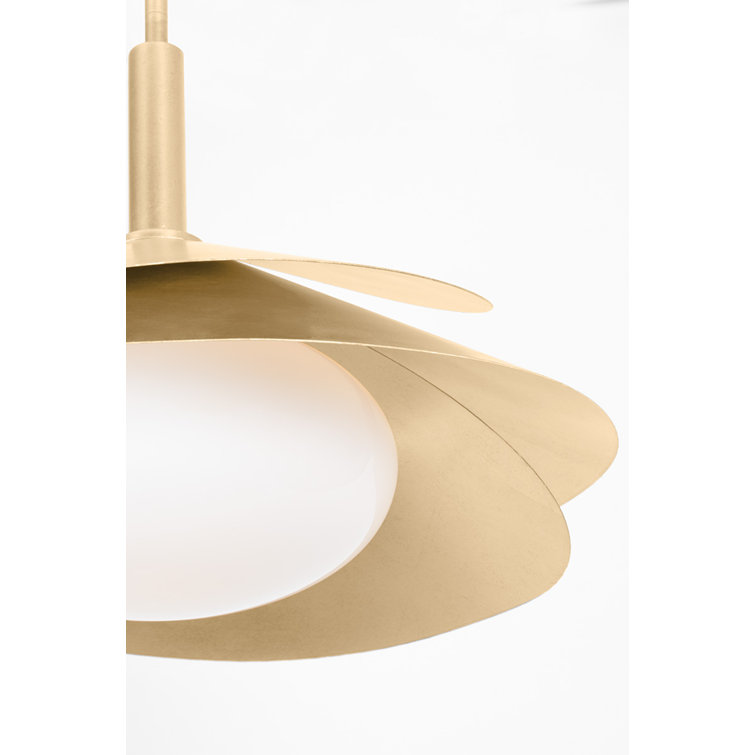 Vintage Gold Leaf Globe Pendant with White Glass Shade
