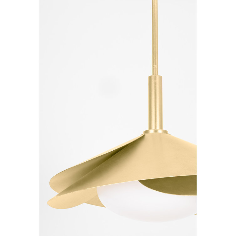 Vintage Gold Leaf Globe Pendant with White Glass Shade