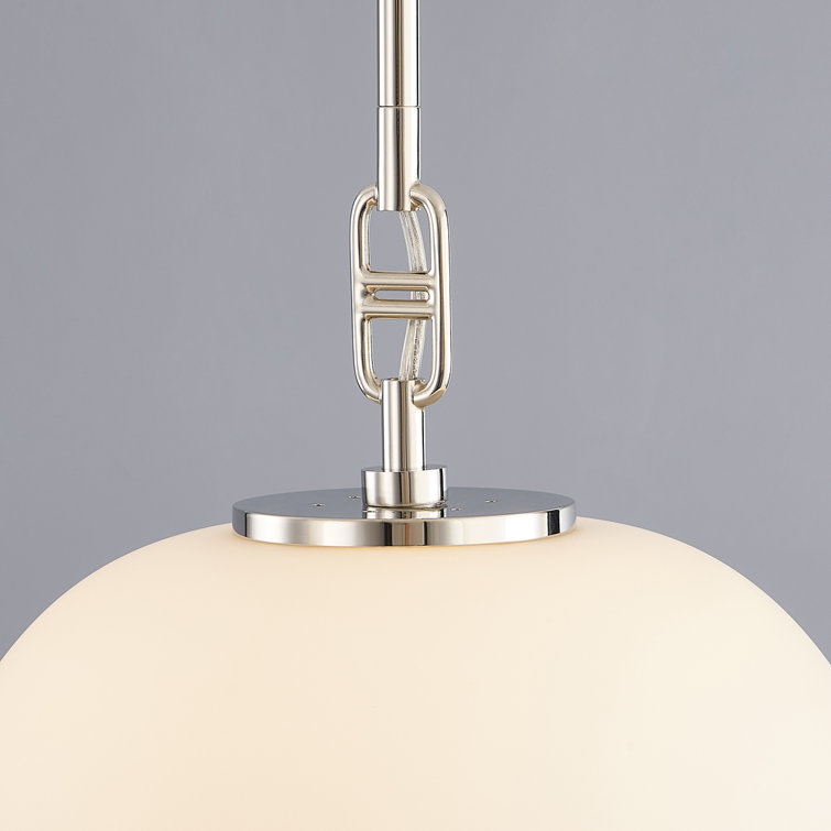 Elliptical Opal Glass Globe Pendant with Polished Nickel Finish