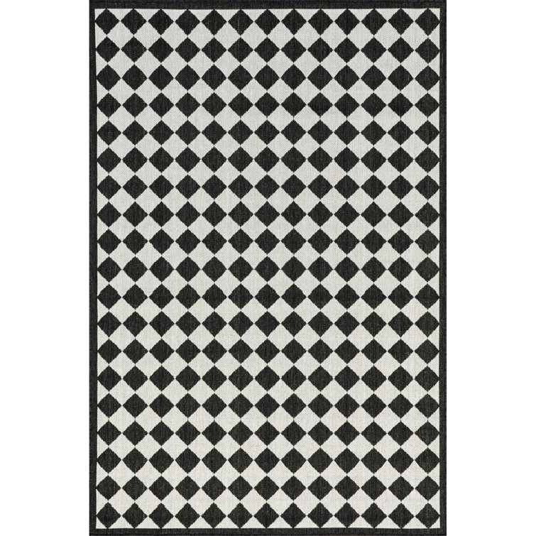 Regal Checkered Black and White Synthetic 5' x 8' Area Rug