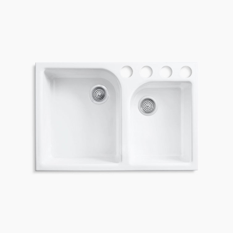 White Cast Iron Farmhouse Double Bowl Kitchen Sink