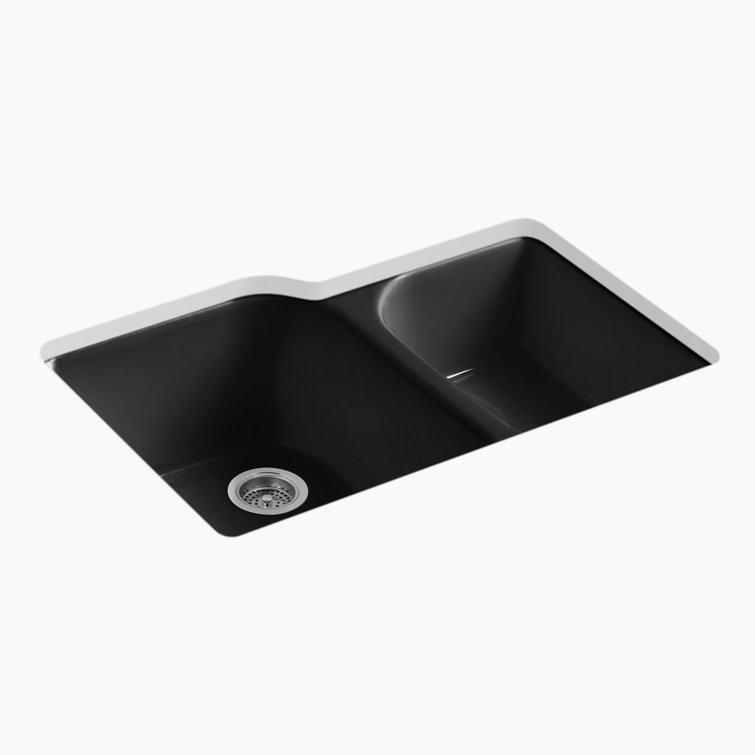 Executive Chef Black Cast Iron Double Bowl Undermount Kitchen Sink