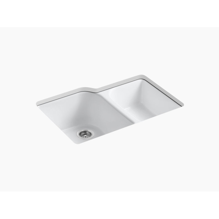 White Cast Iron Farmhouse Double Bowl Kitchen Sink
