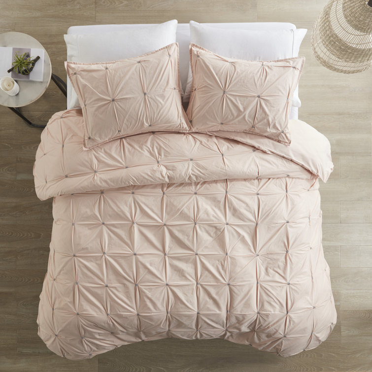 King White Cotton Embroidered Comforter Set with Shams