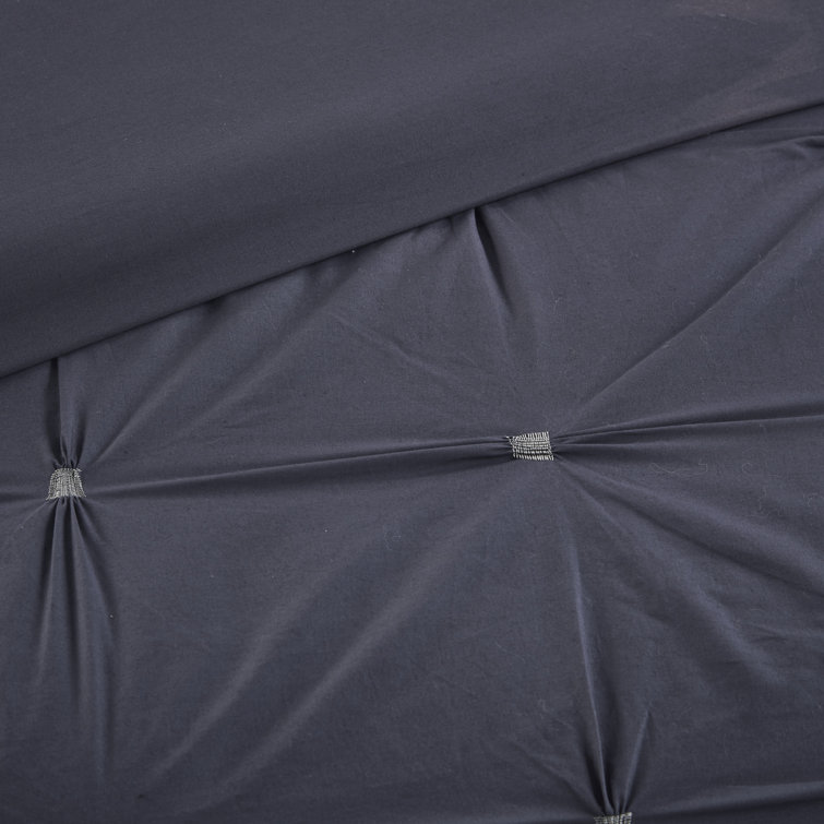Navy Cotton Pintuck Full/Queen Duvet Cover Set with Shams
