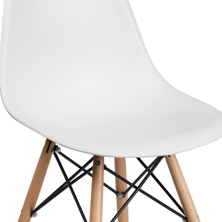 Elon Series 2-Pack White Plastic Side Chair with Wooden Legs