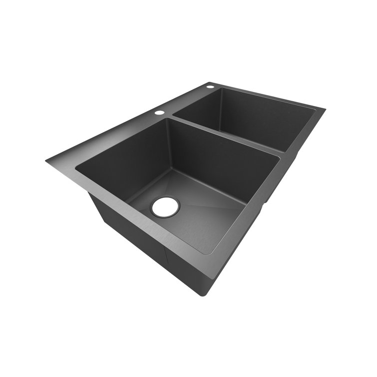 33'' Black Stainless Steel Double Bowl Drop-In Kitchen Sink