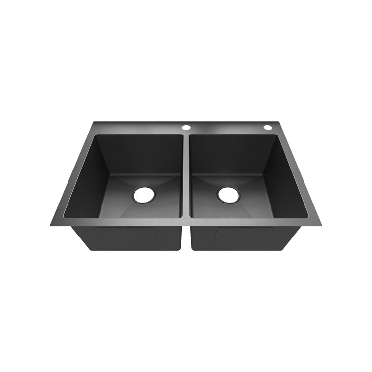 33'' Black Stainless Steel Double Bowl Drop-In Kitchen Sink