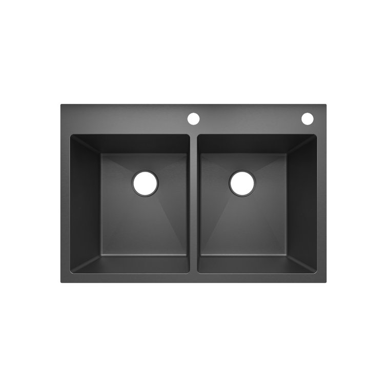 33'' Black Stainless Steel Double Bowl Drop-In Kitchen Sink