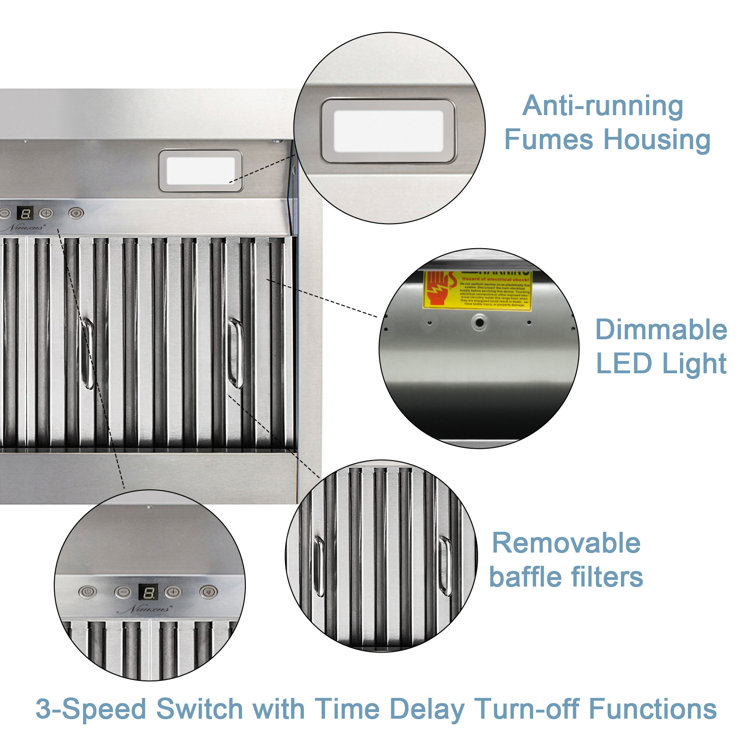 48" Stainless Steel Range Hood Insert with Charcoal Filter