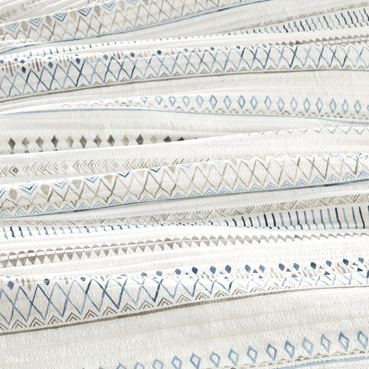 Ivory and Blue King Microfiber Reversible Quilt Set