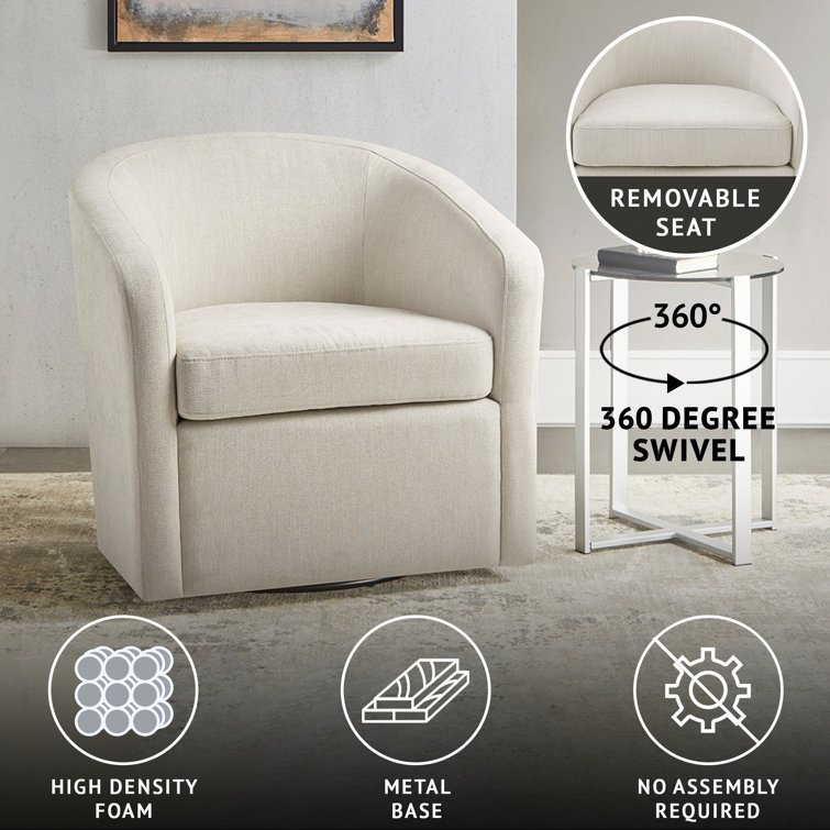 Ivory Velvet Barrel Swivel Chair with Metal Base