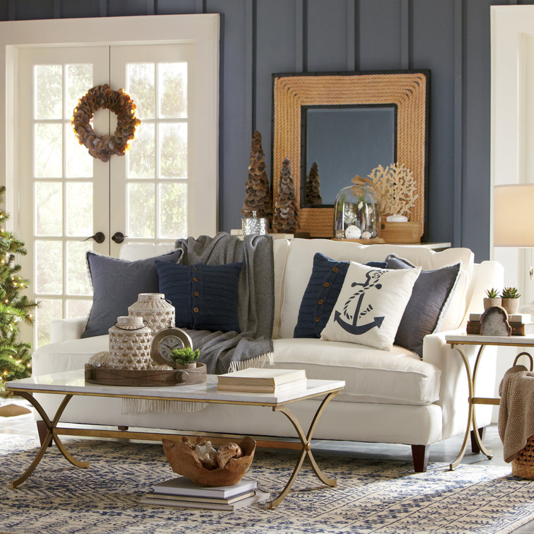 Blue and White Hand-Tufted Wool Rectangular Rug 8' x 11'