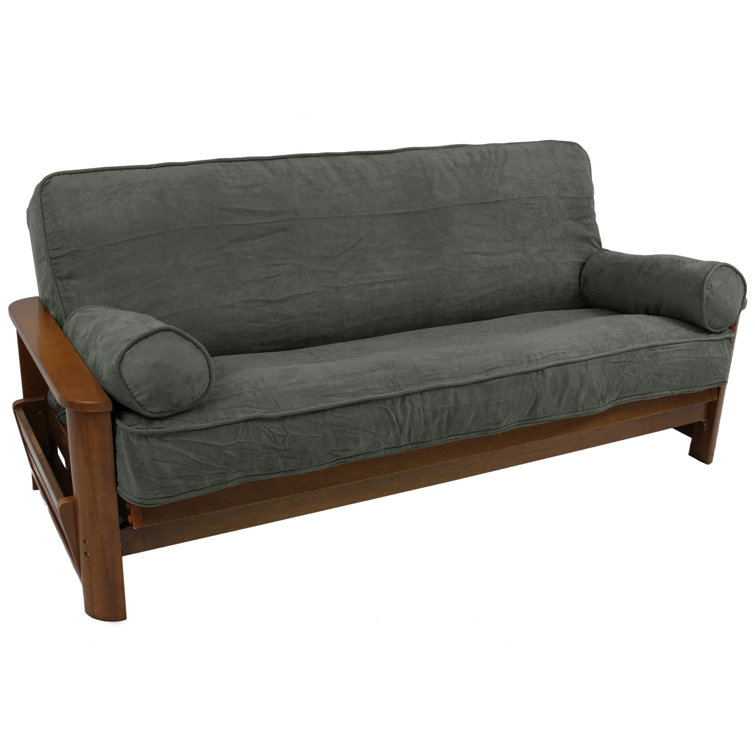 Steel Gray Microsuede Futon Cover Set with Bolster Pillows
