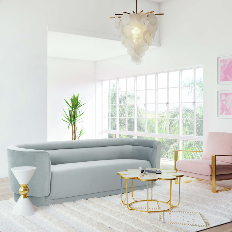 Kamila 93'' Sea Blue Velvet Tufted Sofa