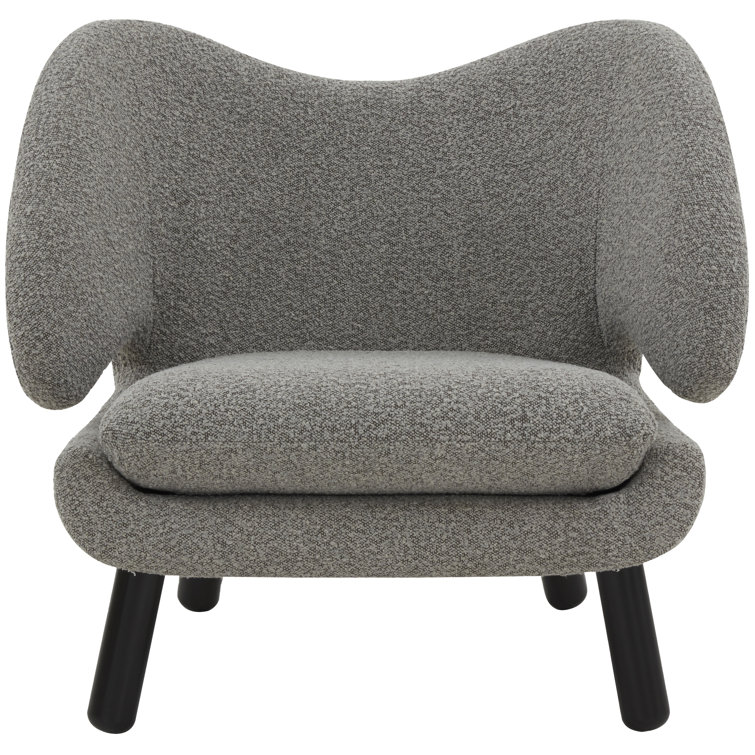 Felicia Light Grey Boucle Barrel Accent Chair with Black Birchwood Legs