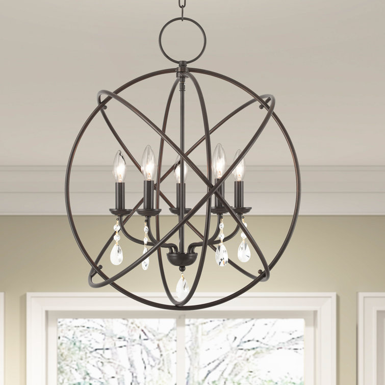 Aria English Bronze 5-Light Crystal Sphere Chandelier