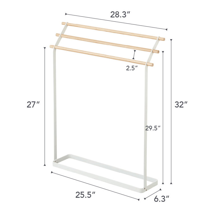 White and Natural Wood Freestanding Bath Towel Rack
