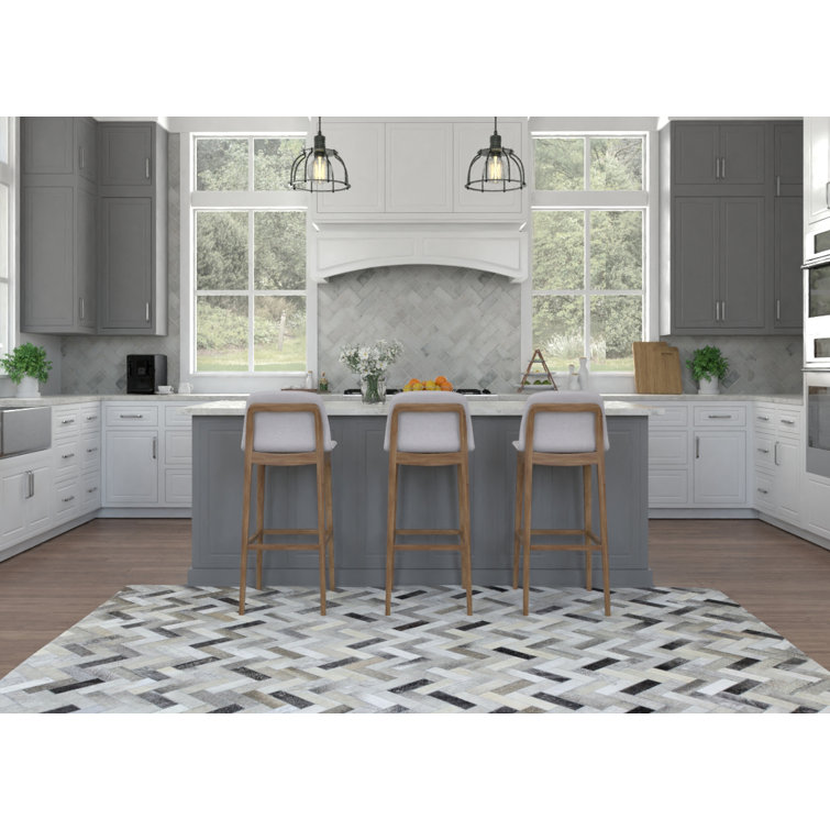 Handmade Black and Gray Cowhide Chevron Runner Rug